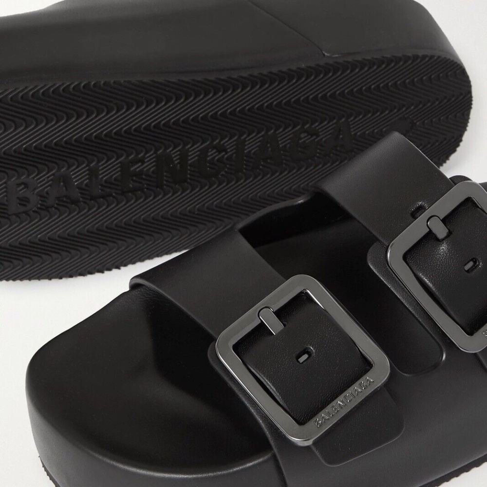 BALENCIAGA Mallorca Platform Leather Sandals Slides Black Size 37 US 7 - Picture 6 of 6
